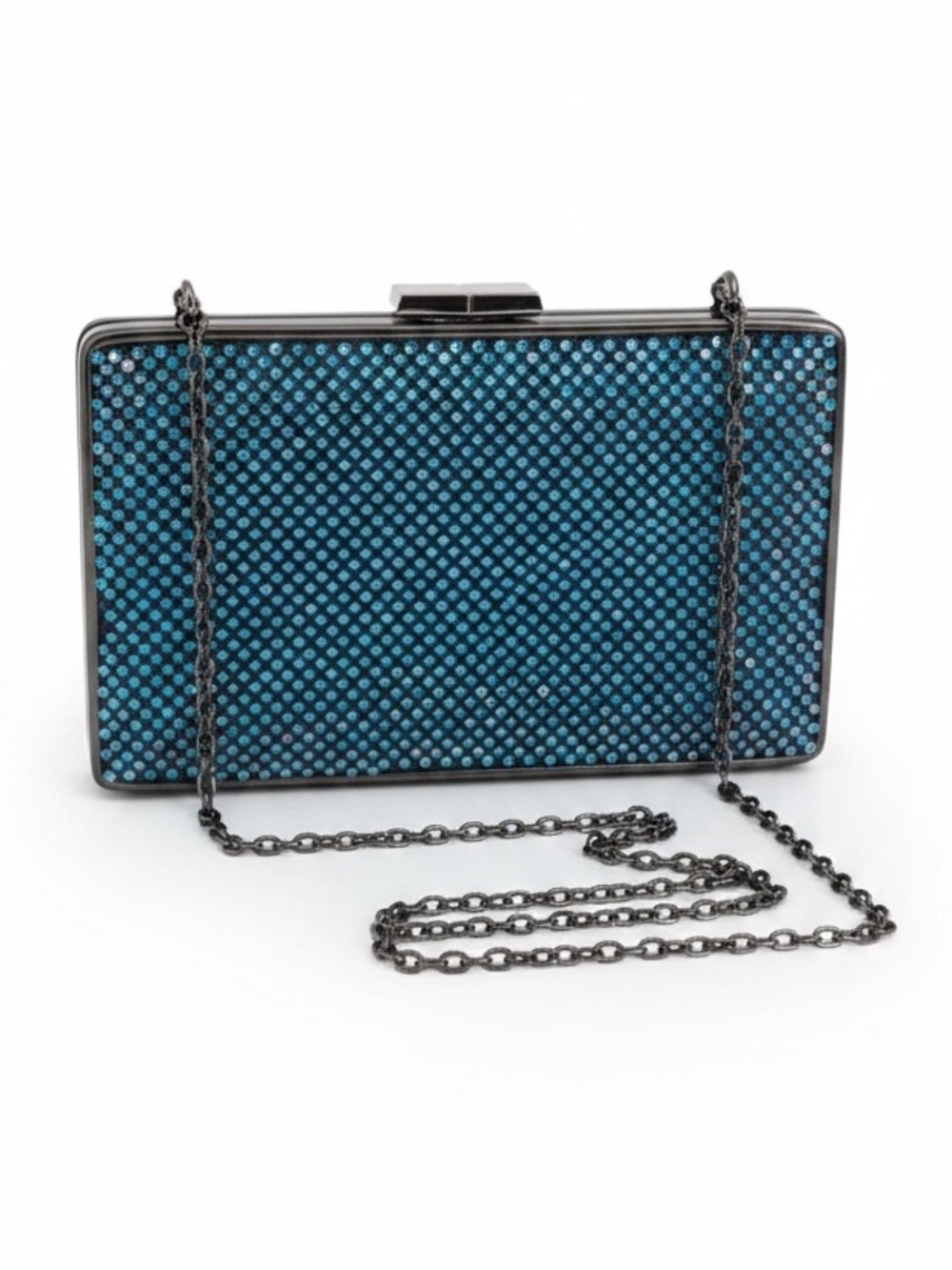 BCBGMaxazria Sonia Crystal Mesh Satin Box Clutch Discontinued